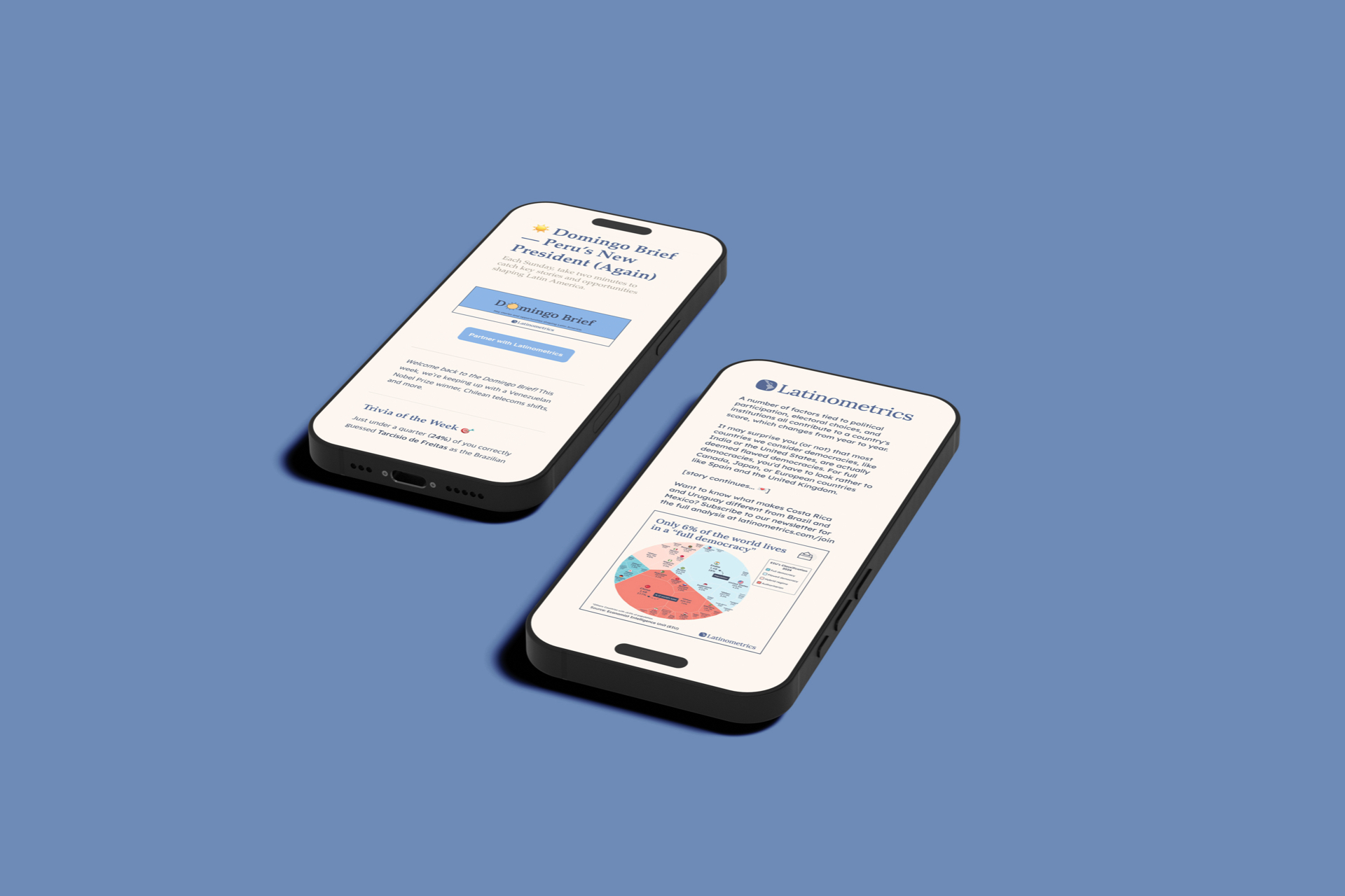 Mobile phone displaying a newsletter preview